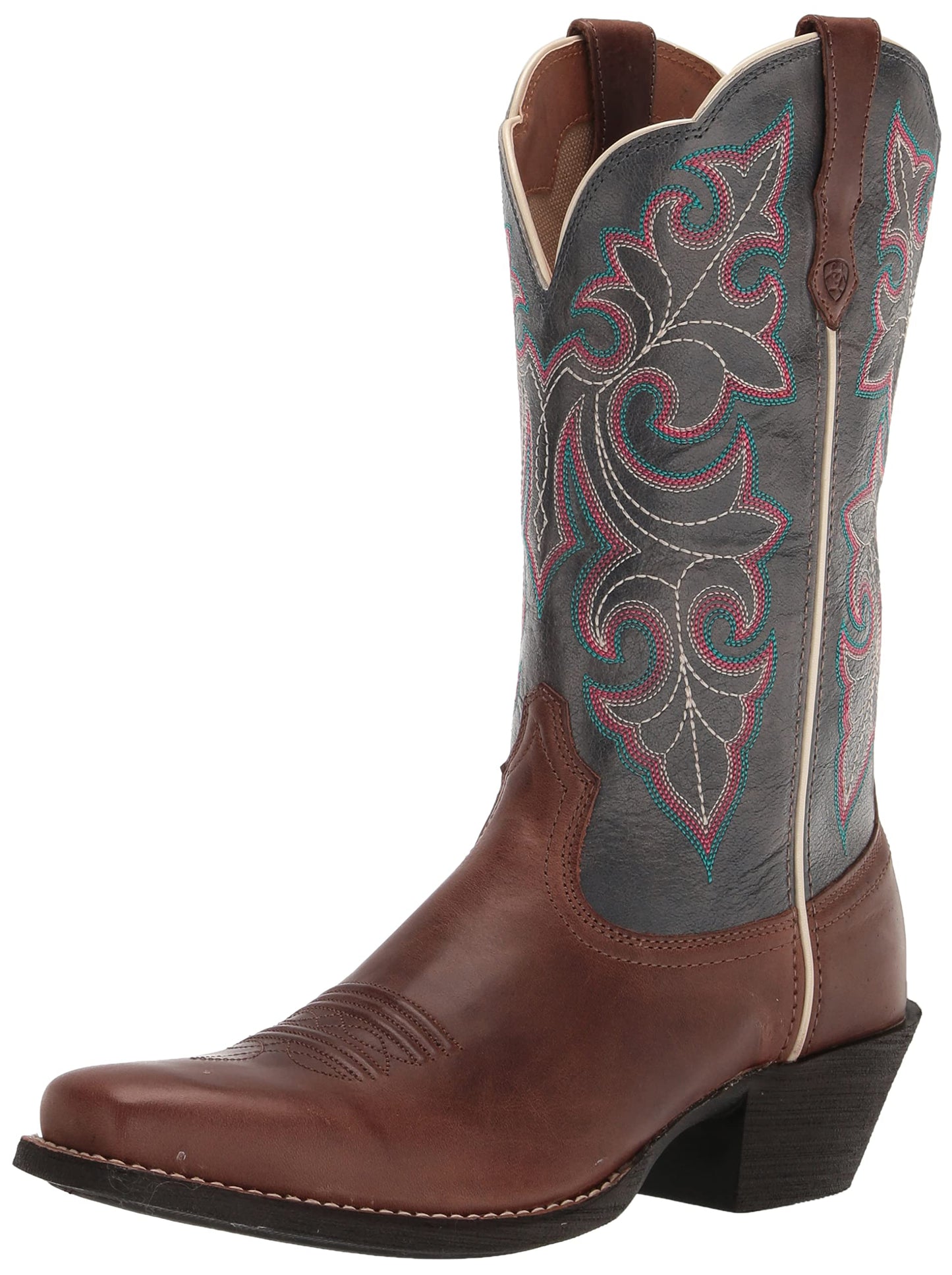 ARIAT BMVY9 Womens Round Up Square Toe Western Boot Storming Brown/Singing The Blues 11