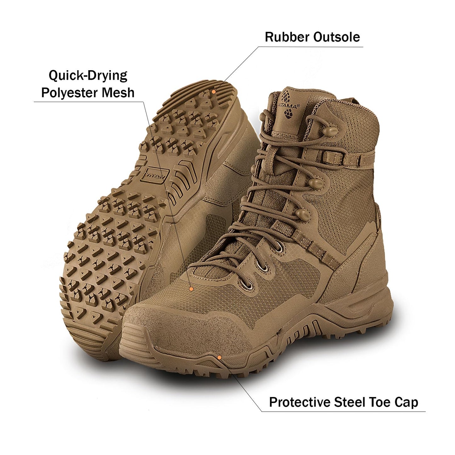 Altama Unisex Raptor 8'' Lightweight Slip-Resistant Steel Safety Toe Boots with Rapid-Lacing System | Tactical Work Shoes, 7.5, Regular