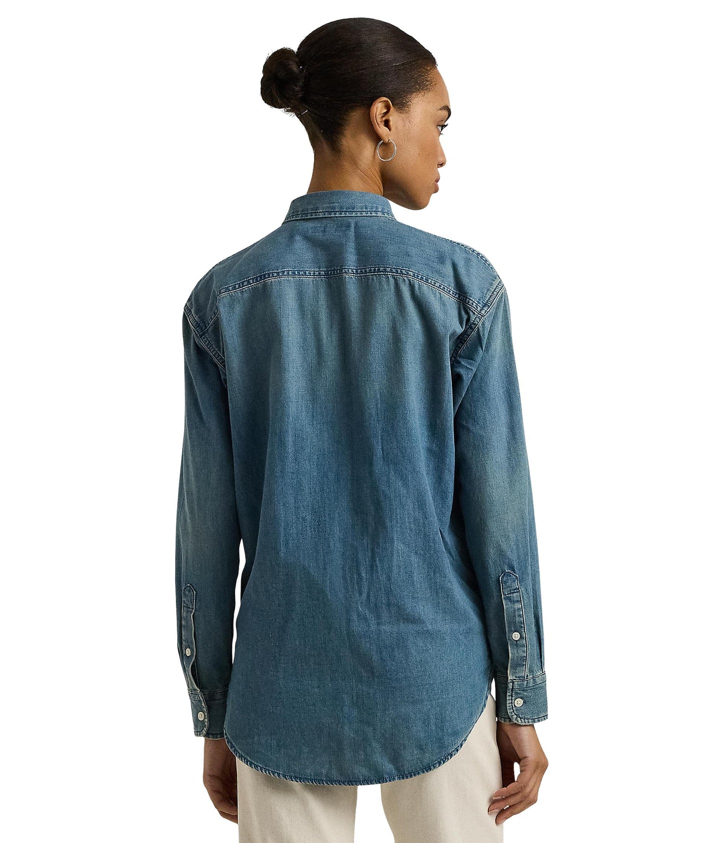 Lauren Ralph Lauren Women's Petite Relaxed Fit Denim Shirt Autumn Blue Wash PM
