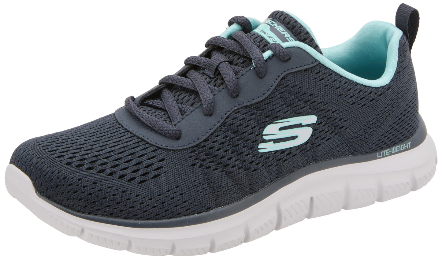 SKECHERS Women's Track New Staple Sneaker, Navy Aqua, 9.5