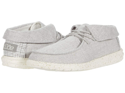 HEYDUDE Women's Britt Linen Light Grey Size 8 | Women’s Shoes | Women’s Lace Up Boots | Comfortable & Light-Weight