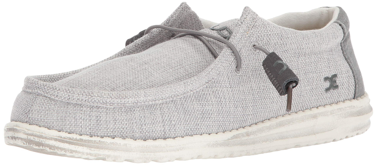 HEYDUDE Men's Wally Woven Grey White Size 11 | Men’s Shoes | Men's Lace Up Loafers | Comfortable & Light-Weight