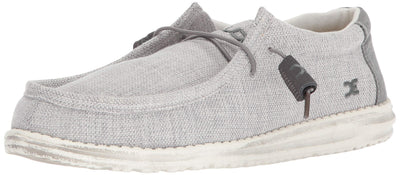 HEYDUDE Men's Wally Woven Grey White Size 11 | Men’s Shoes | Men's Lace Up Loafers | Comfortable & Light-Weight
