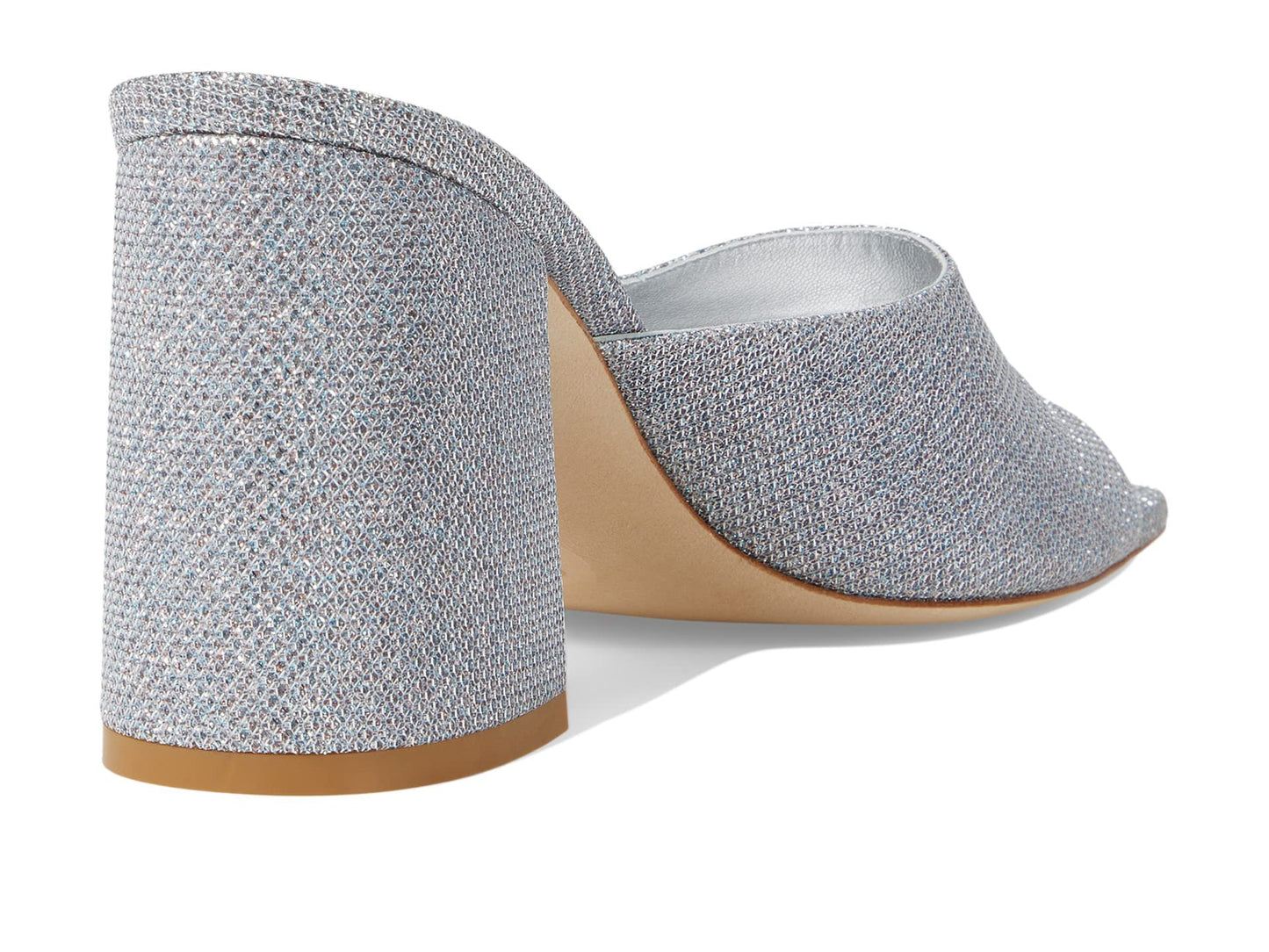 Stuart Weitzman Tia 85 Flareblock Slide Silver 7 B