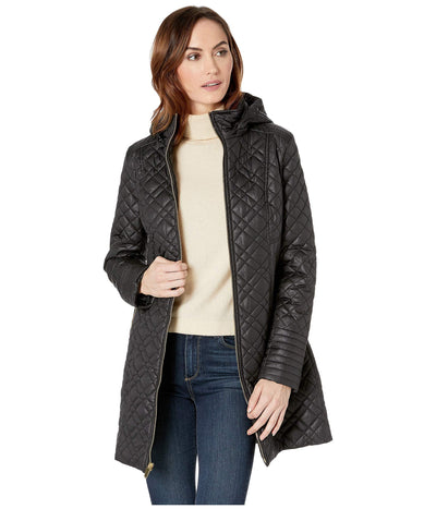 VIA SPIGA Multi Quilt Hooded Coat Black MD