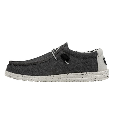 HEYDUDE Men's Wally Canvas Stretch Slip On Shoe, Opal Black Size 4 | Lightweight Casual Loafer | Elastic Laces & Removable Foam Insole
