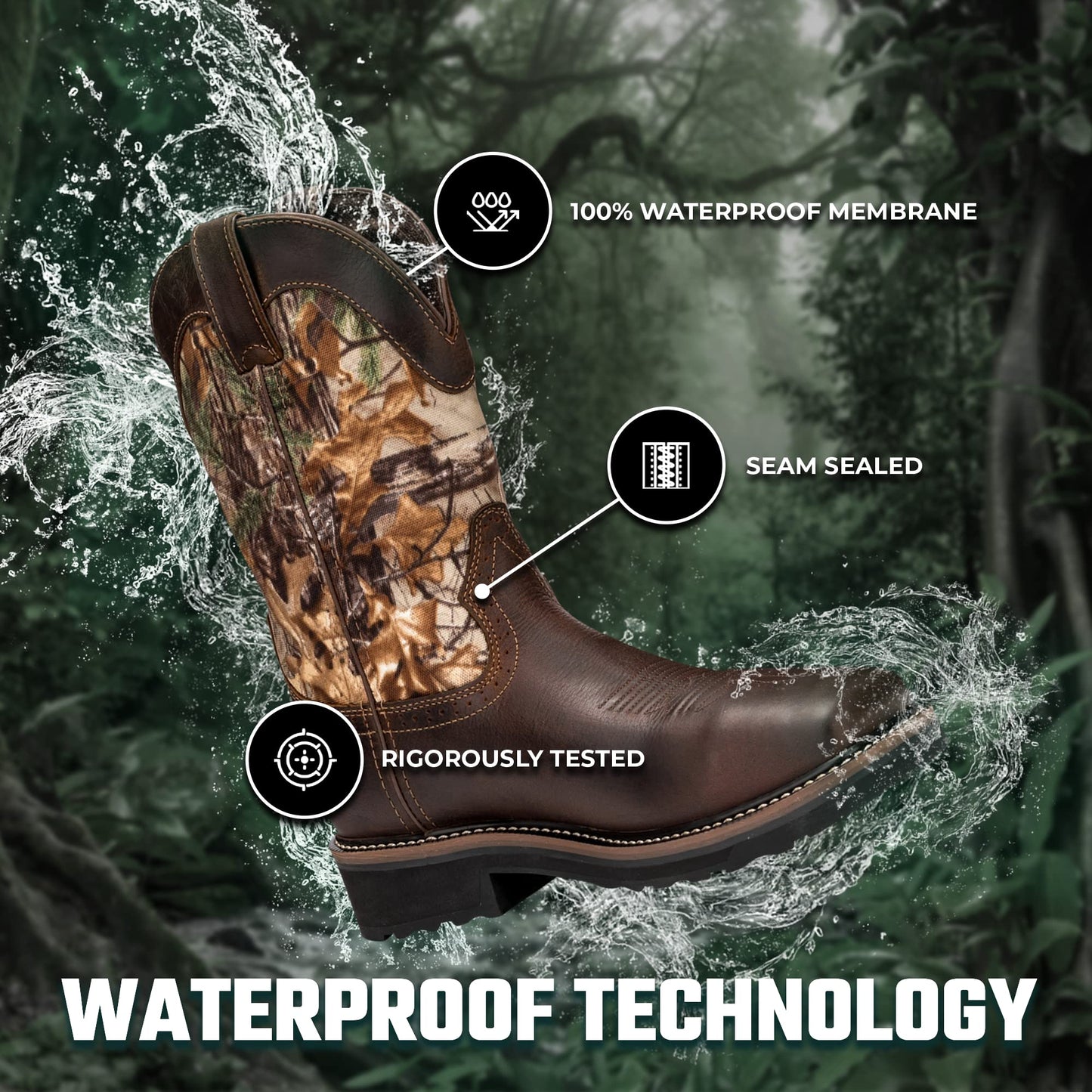 Golden Fox 11" Waterproof Square Toe Composite Toe Pull-On Western Work Boot Lightweight Outsole Industrial (11 D)