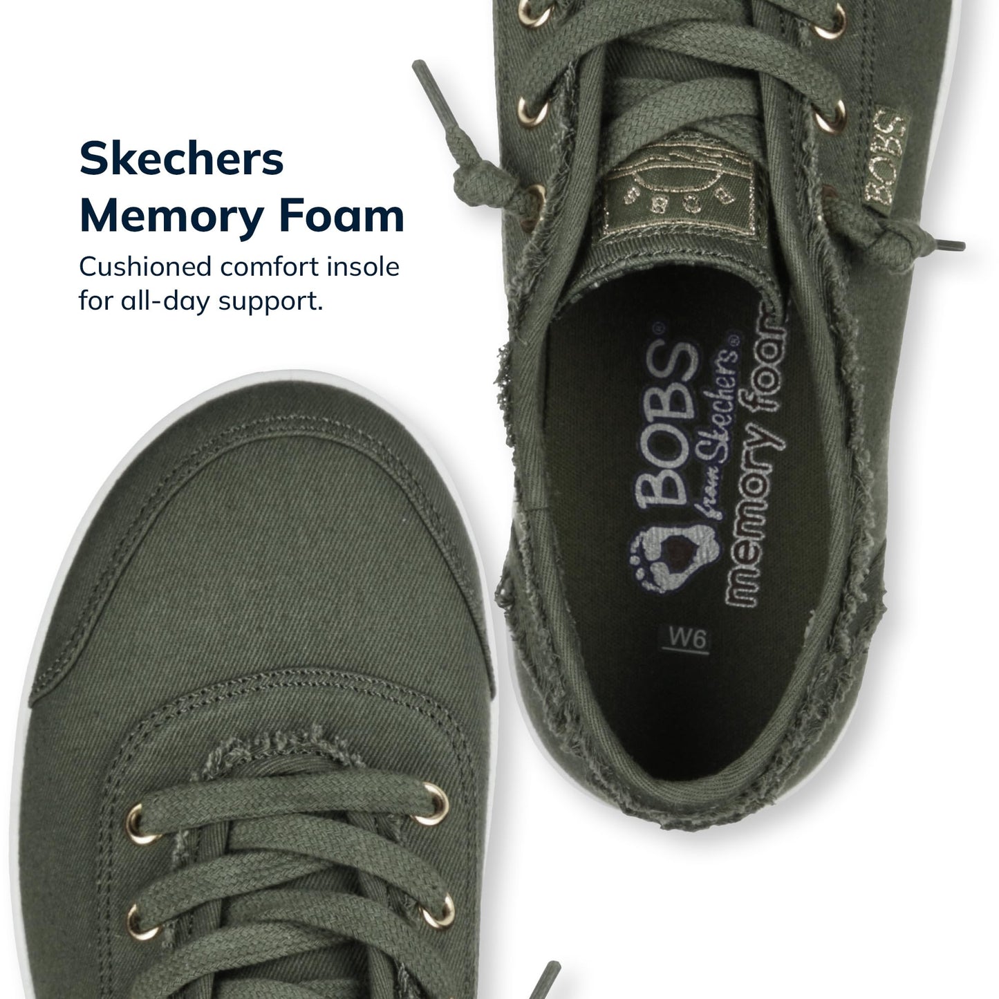 Skechers Women's Bobs B Cute Sneaker – Memory Foam, Flexible Outsole, Lightweight Vegan Shoes, Olive, 8.5