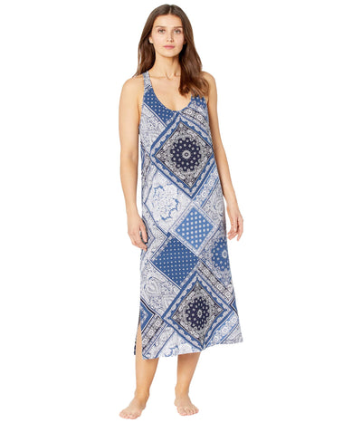 Lauren Ralph Lauren Sleeveless Knot Back Ballet Gown Navy Bandana Print MD (US 8-10)