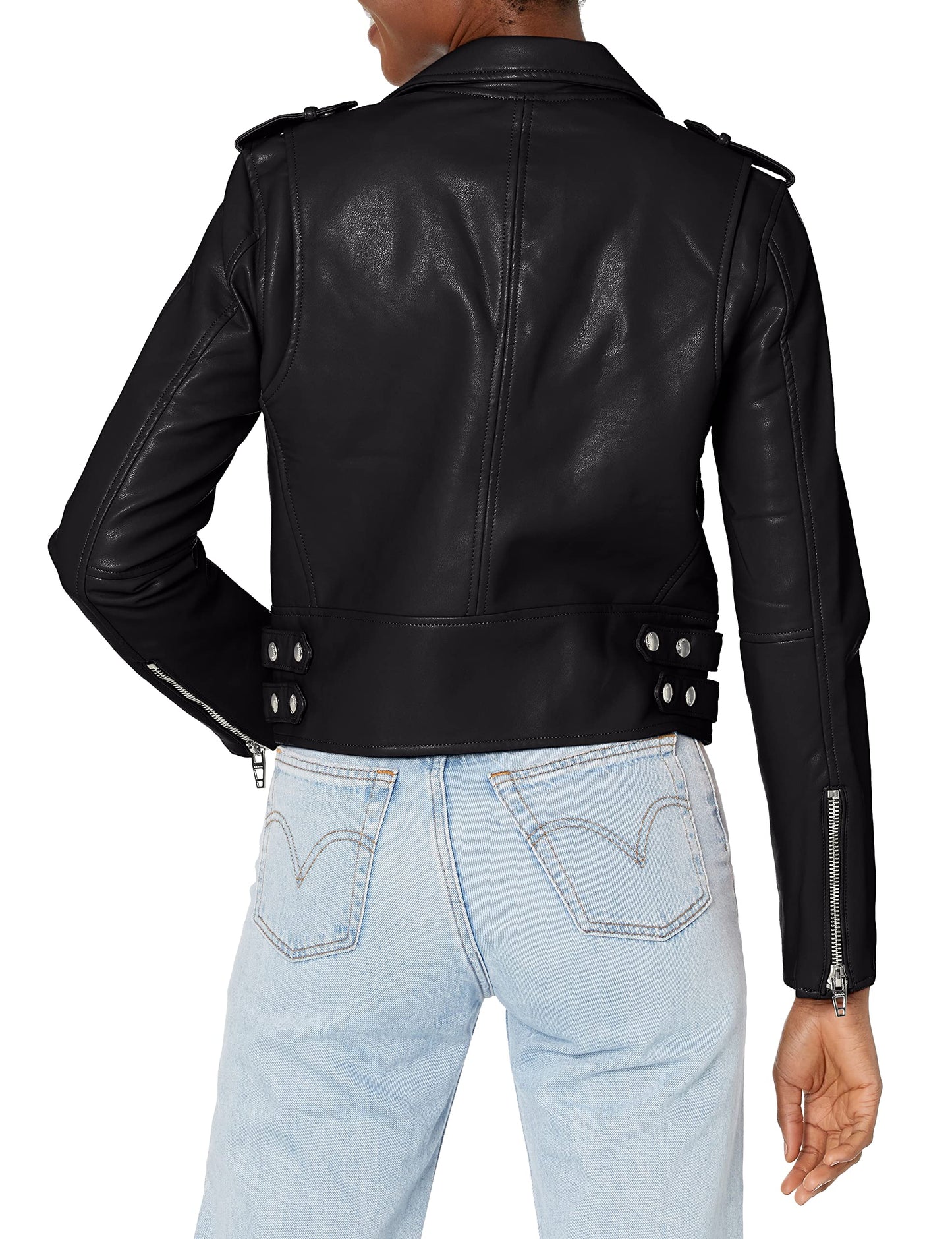 [BLANKNYC] Womens Vegan Leather Moto Jacket Black, Small