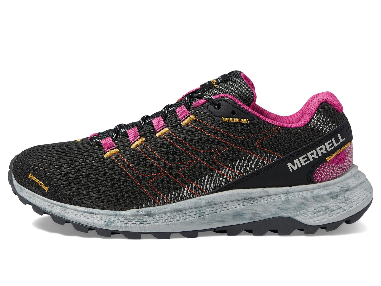 Merrell Fly Strike Running Shoes for Men – Mesh Upper – EVA Footbed Lace-up Closure – Rubber Outsole Black/Fuchsia 6.5 M