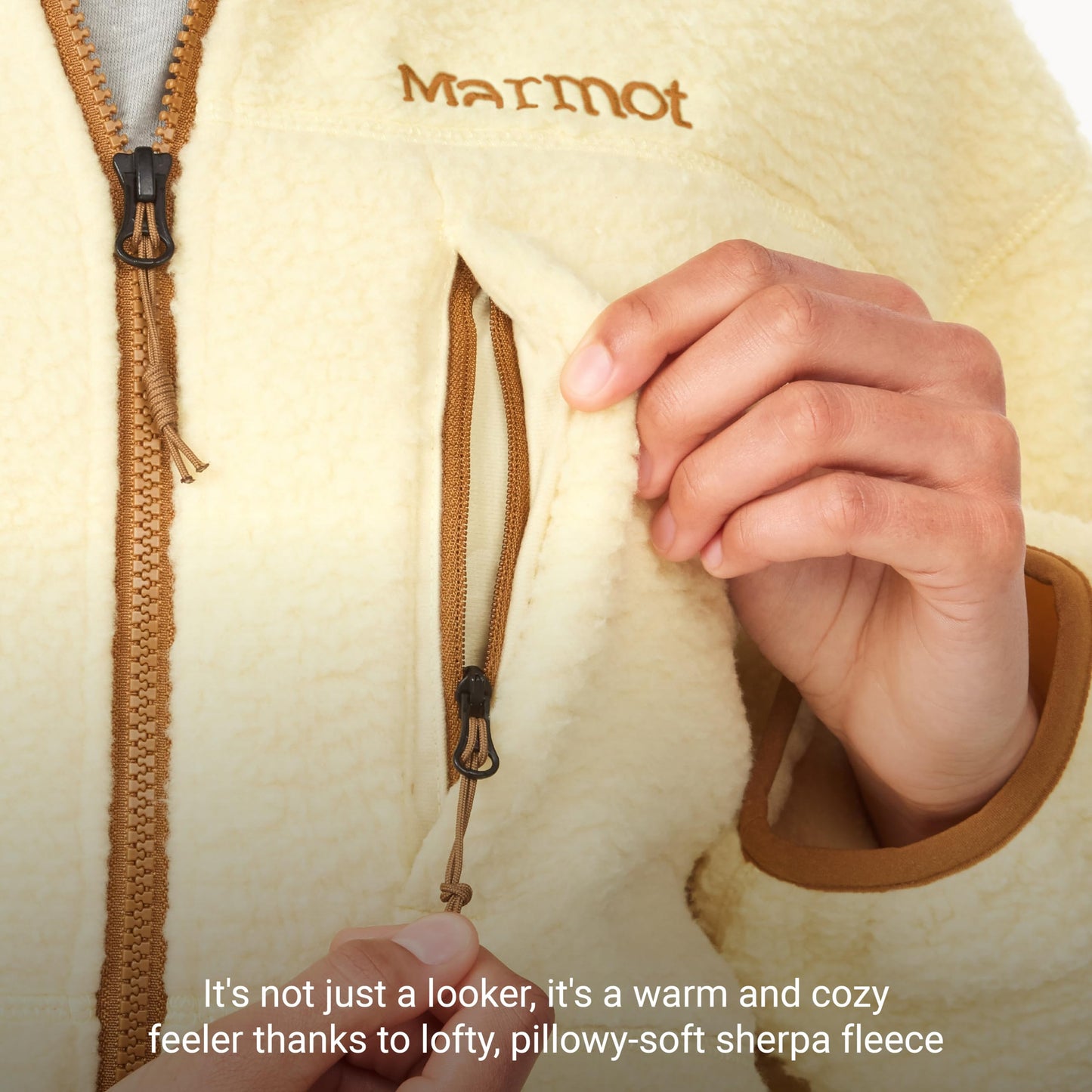 MARMOT Women's Aros Fleece Jacket - Sherpa Jacket with Retro Style for Camping and Hiking in Fall and Winter, Wheat, Large