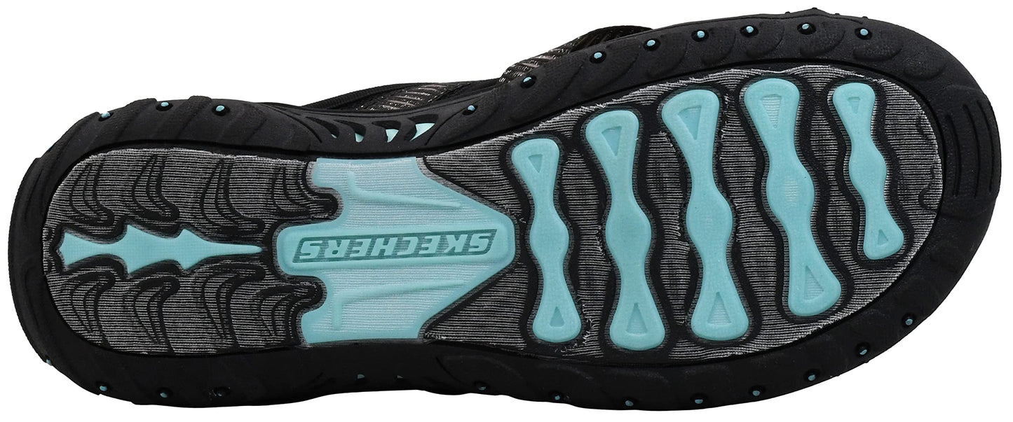 Skechers womens Reggae - Seize the Day - Toe Thong Sandal, Black/Aqua, 9 M US