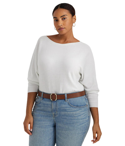 Lauren Ralph Lauren Plus-Size Cotton-Blend Dolman-Sleeve Sweater White 1X