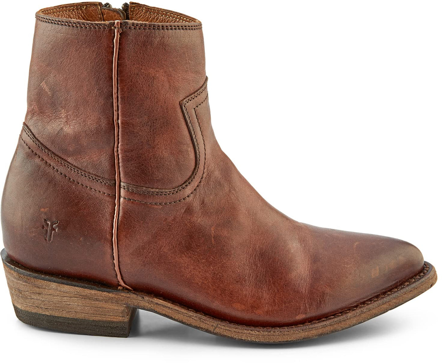 Frye Billy Inside Zip Booties for Women Crafted from Antiqued Pull-Up Leather with Wellington Stitchwork and Piping, Brass Hardware, and Inside Zipper – 5 ¾” Shaft Height, Redwood - 6.5M