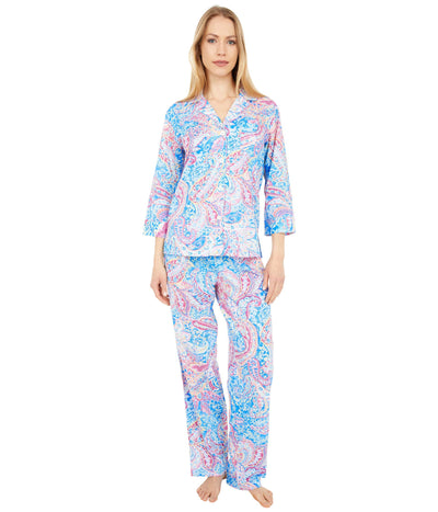 Lauren Ralph Lauren 3/4 Sleeve Notch Collar Long Pants PJ Set Multi/Paisley MD (US 8-10)