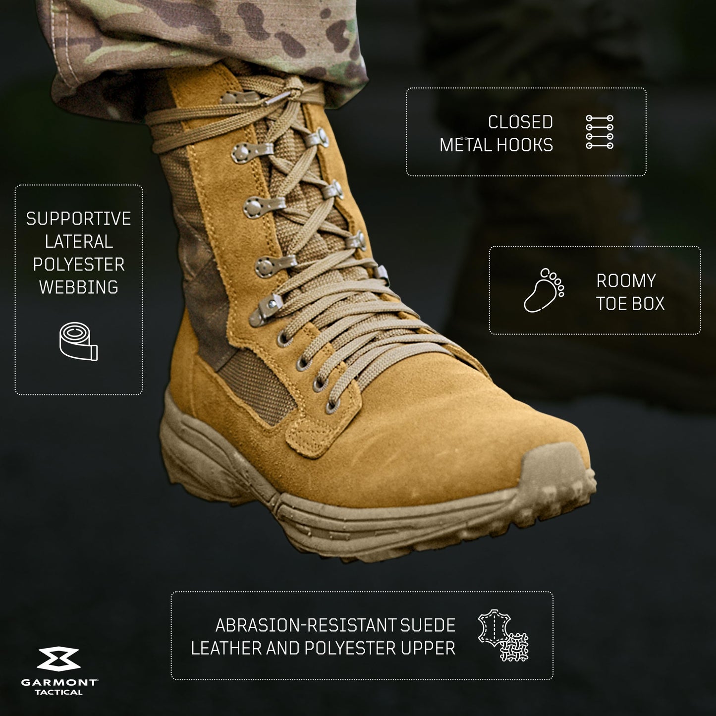 GARMONT TACTICAL T8 NFS 670 Military Combat Boots for Men and Women, Army, Air Force, AR670-1 Compliant Footwear, Lightweight, Suede Leather, Coyote, Size 15