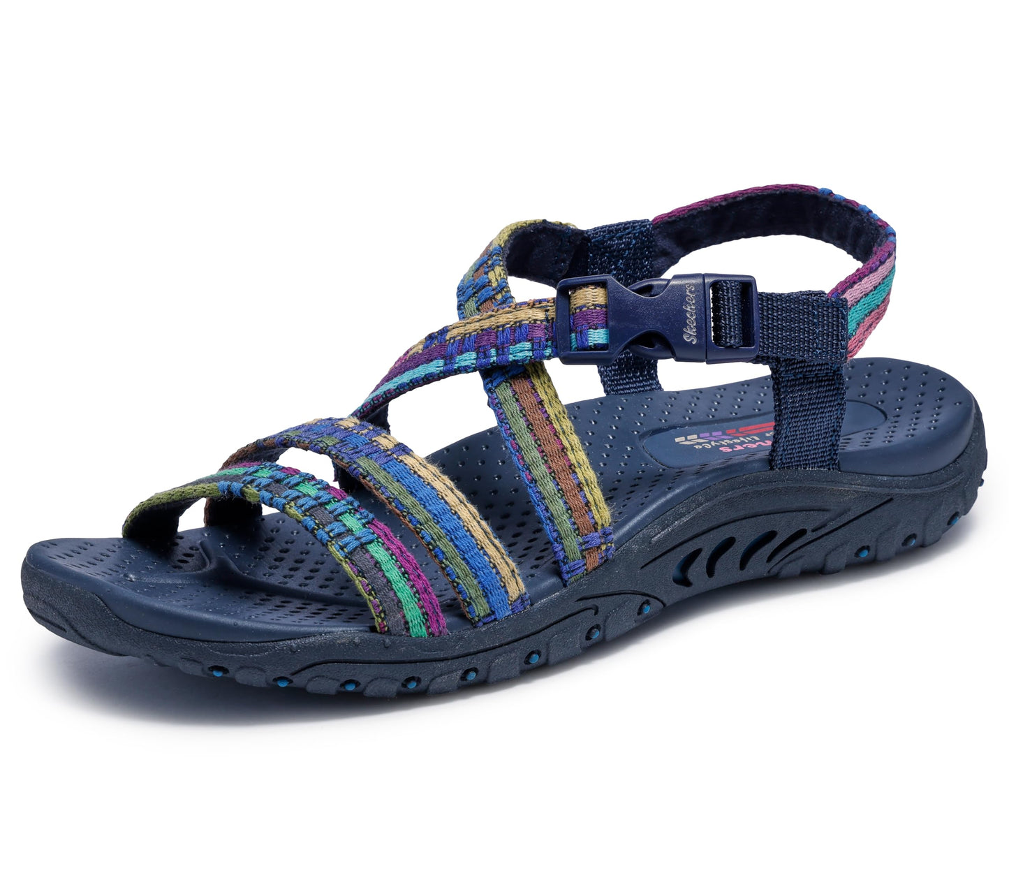 Skechers Women's Reggae-Sew Me-Boho Woven Strappy Slingback Sandal, Navy Multi, 9.5