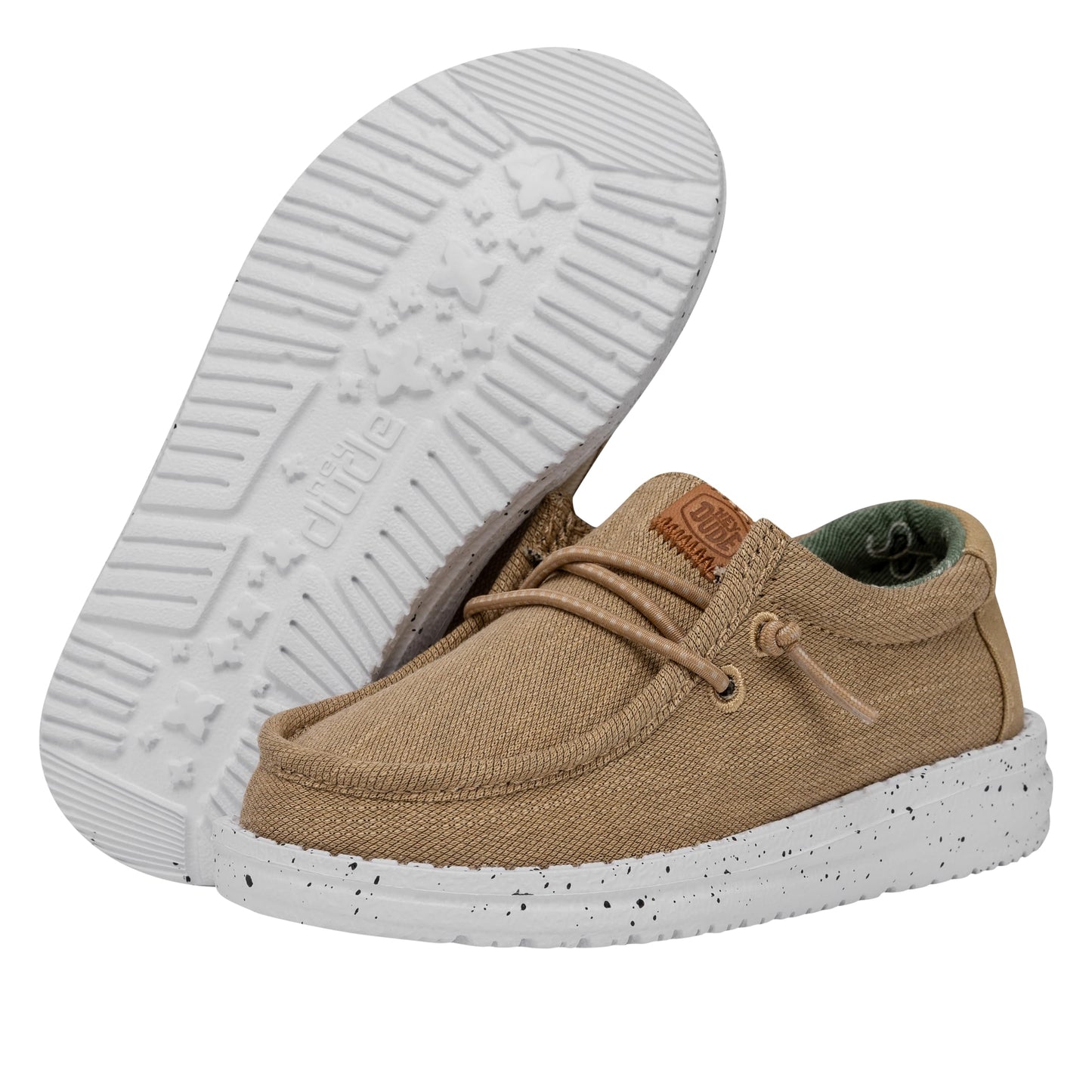 HEYDUDE Wally Toddler Washed Canvas | Boy's Loafers | Boy's Slip On Shoes | Comfortable & Light Weight Walnut