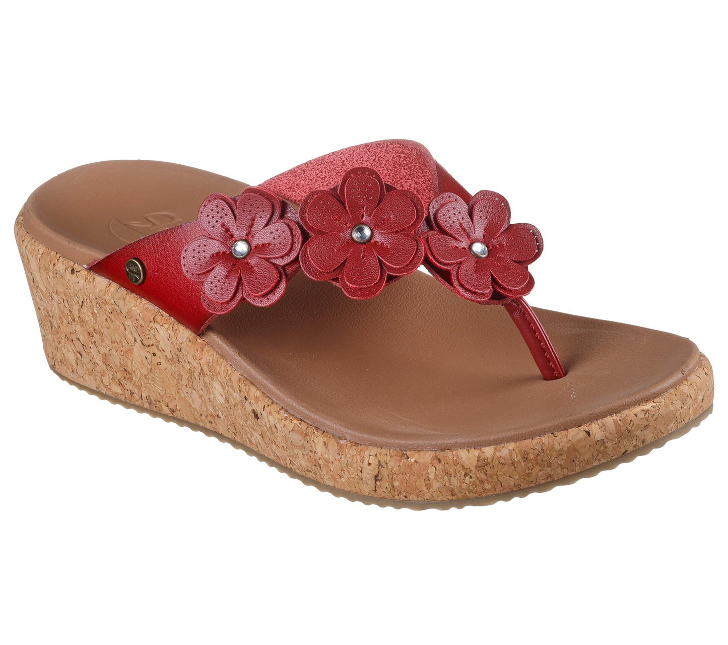 Skechers Women's ARCHFIT BEVERLEE - RARE BLOSSOM, Floral Applique Thong, RED, 9M