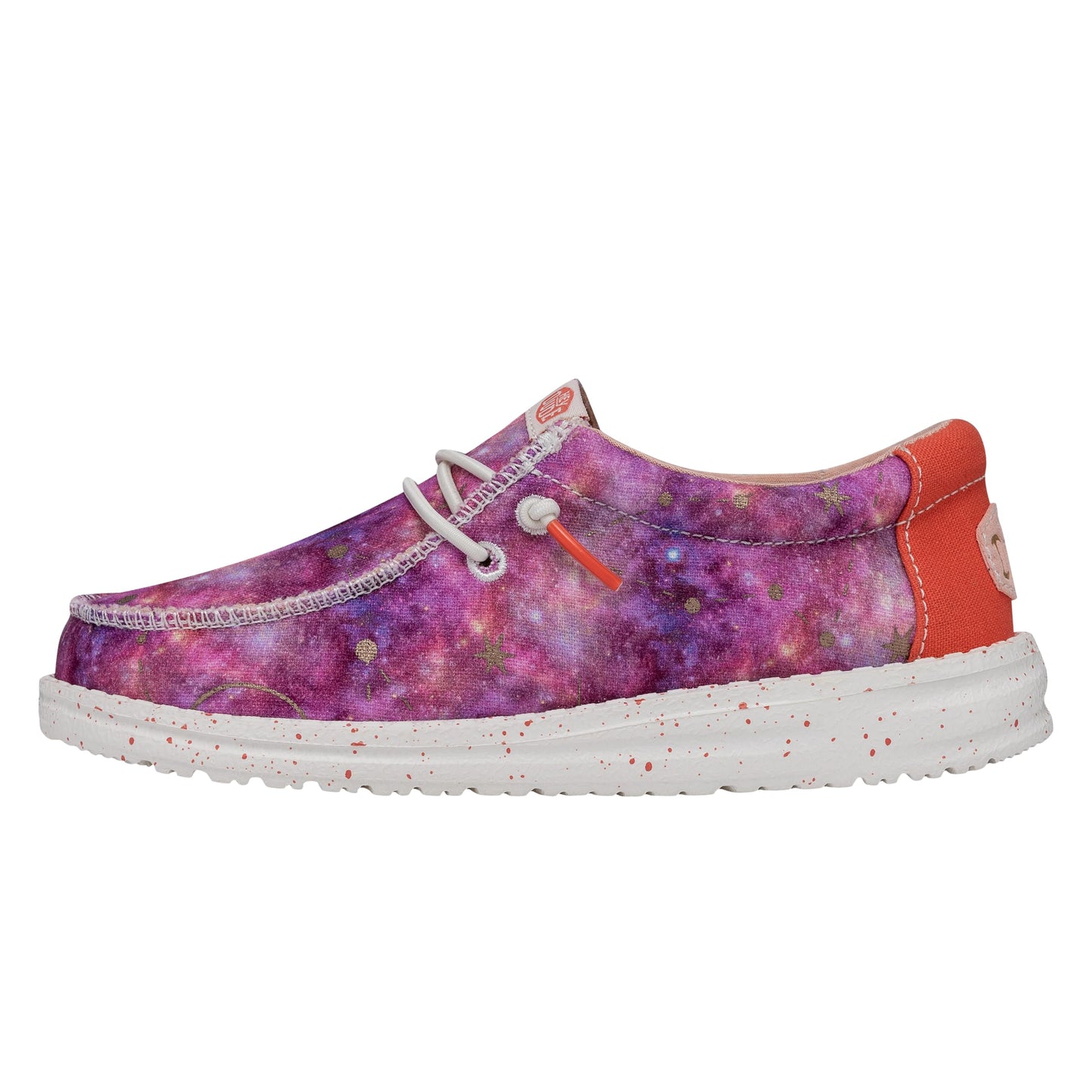 HEYDUDE Unisex Youth Wally Galaxy Slip On Loafer, Pink Multi Size 12 | Galaxy Print | Lightweight Casual Shoe with Elastic Laces