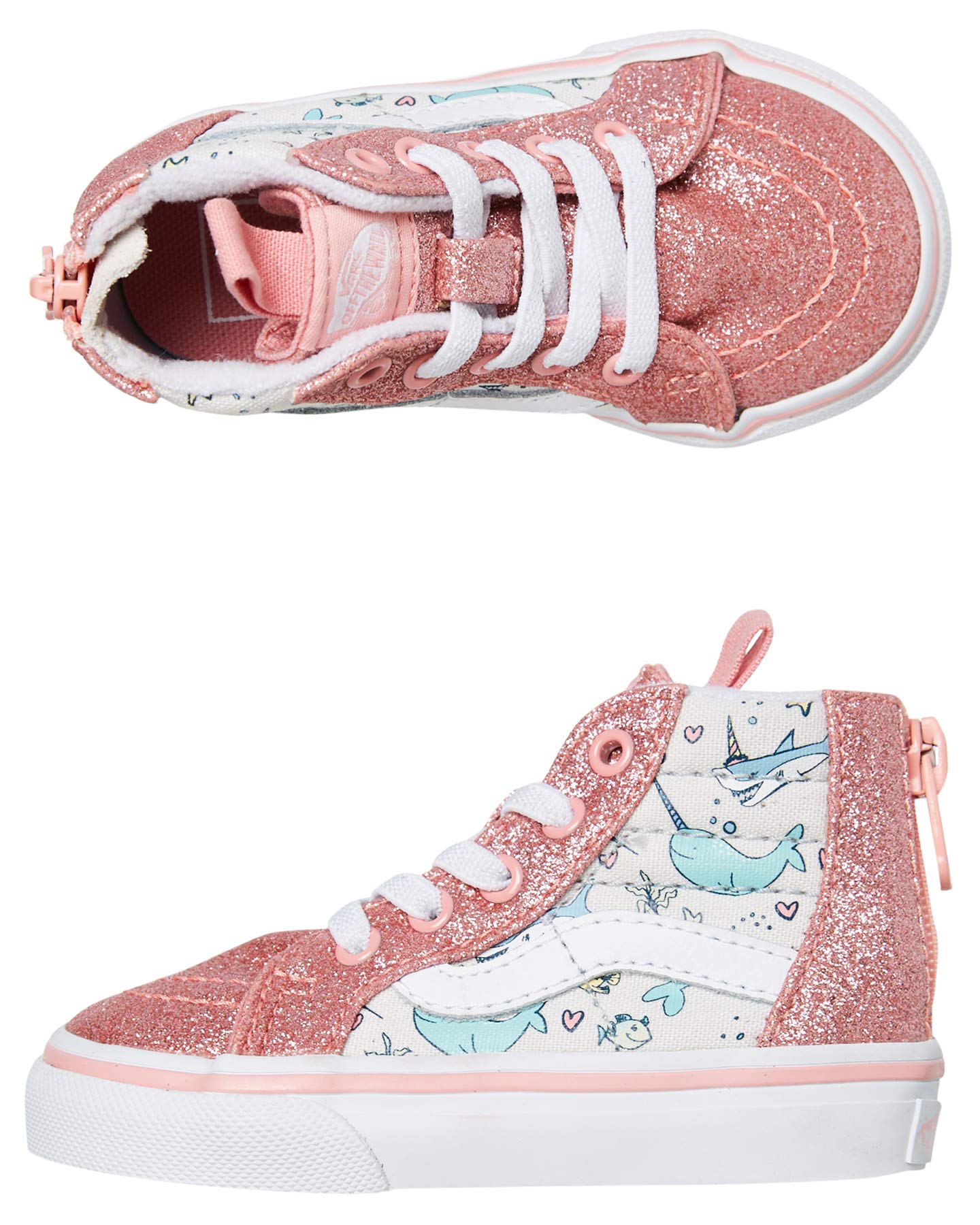 Vans Toddlers Sk8 Hi Zip, (Shark Party) Pink Icing/True White, Size 7 Toddler