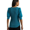 Lauren Ralph Lauren Women's Pointelle Puff Sleeve Henley Tee Turquoise Sky X-Large