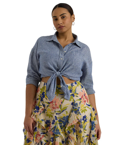 Lauren Ralph Lauren Women's Plus-Size Striped Cotton Broadcloth Shirt Blue/White 1 2X