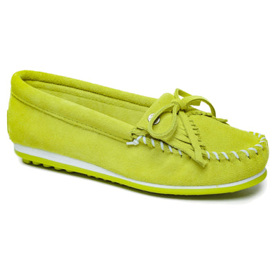 Minnetonka Women's Kilty Plus Suede Moccasins - Suede Loafer Shoes with Water Resistant Treatment 10 M Citrus Green