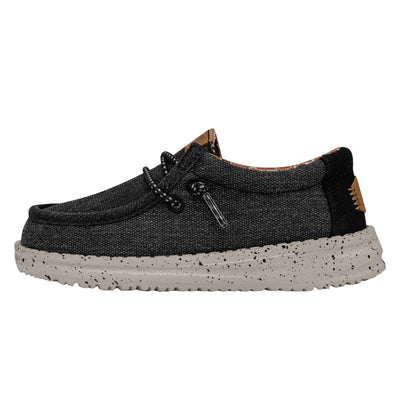 HEYDUDE Wally Toddler Washed Canvas | Boy's Loafers | Boy's Slip On Shoes | Comfortable & Light Weight Black