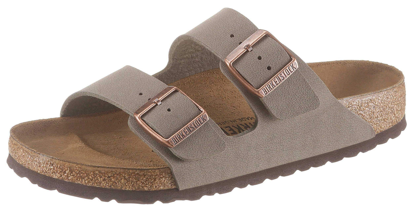 BIRKENSTOCK Unisex Arizona Birko-Flor Nubuck Leather Wide Mules, Grey Stone, 10