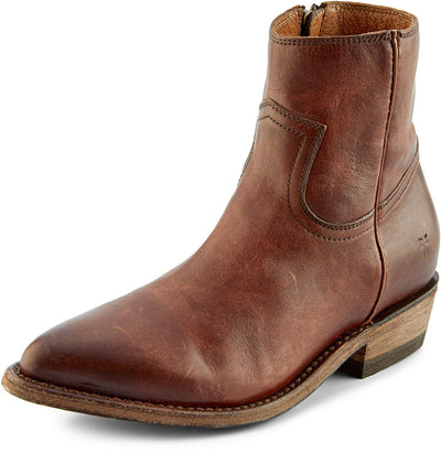 Frye Billy Inside Zip Booties for Women Crafted from Antiqued Pull-Up Leather with Wellington Stitchwork and Piping, Brass Hardware, and Inside Zipper – 5 ¾” Shaft Height, Redwood - 6.5M