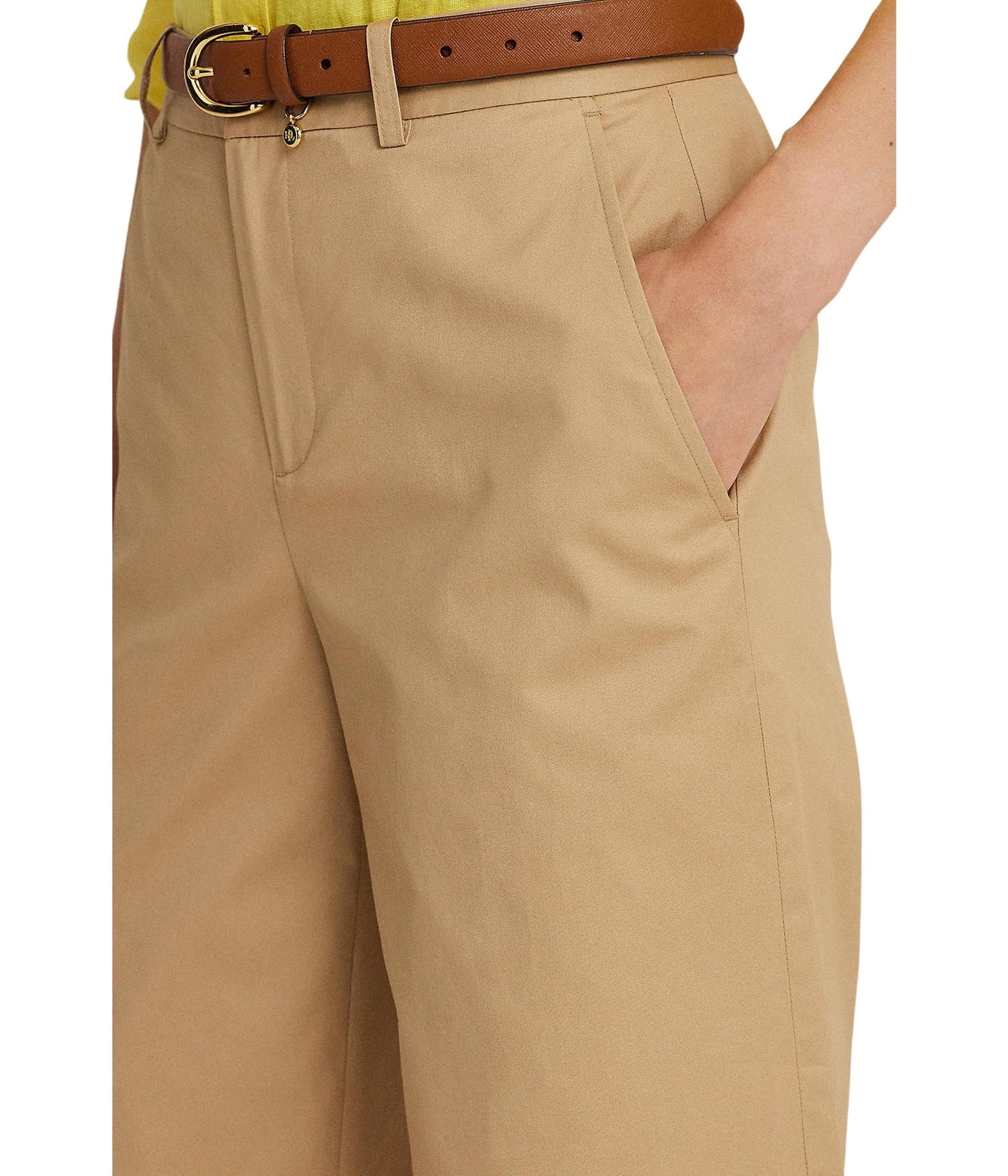 Lauren Ralph Lauren Womens Petite Pleated Cotton Twill Cropped Pants Birch Tan 4Px24