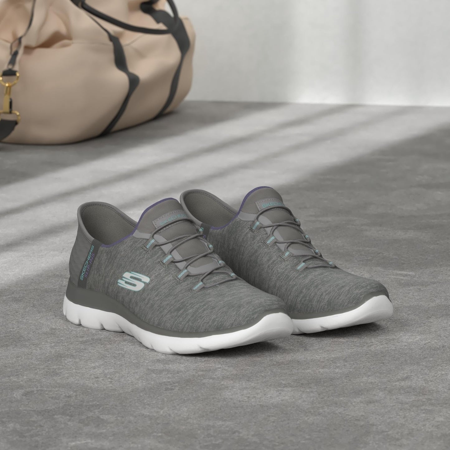 Skechers Women's Summits Hands-Free Slip-Ins – Memory Foam Insole, Heel Pillow, Vegan Materials Sneaker, Grey Mint, 5.5 Wide