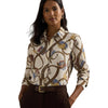 Lauren Ralph Lauren Womens Classic Fit Belting-Print Crepe Shirt, Cream Multi, Small