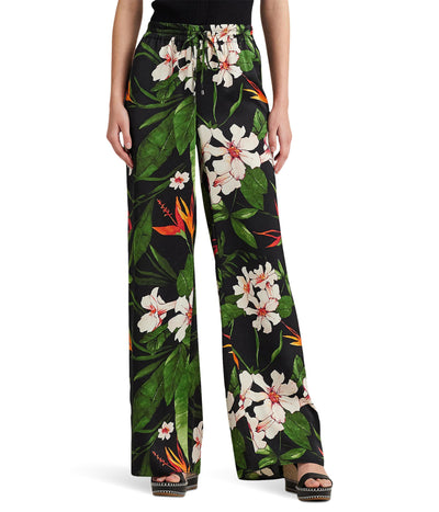 Lauren Ralph Lauren Petite Floral Satin Charmeuse Wide-Leg Pants Black/Green/Multi PM 30