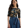 Lauren Ralph Lauren Women's Petite Floral Stretch Cotton Boatneck Tee Black Multi PXS