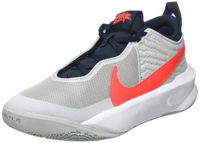 Nike Kid's Team Hustle D10 (GS) Basketball Shoe (5, Light Smoke Grey/Bright Crimson, Numeric_5)