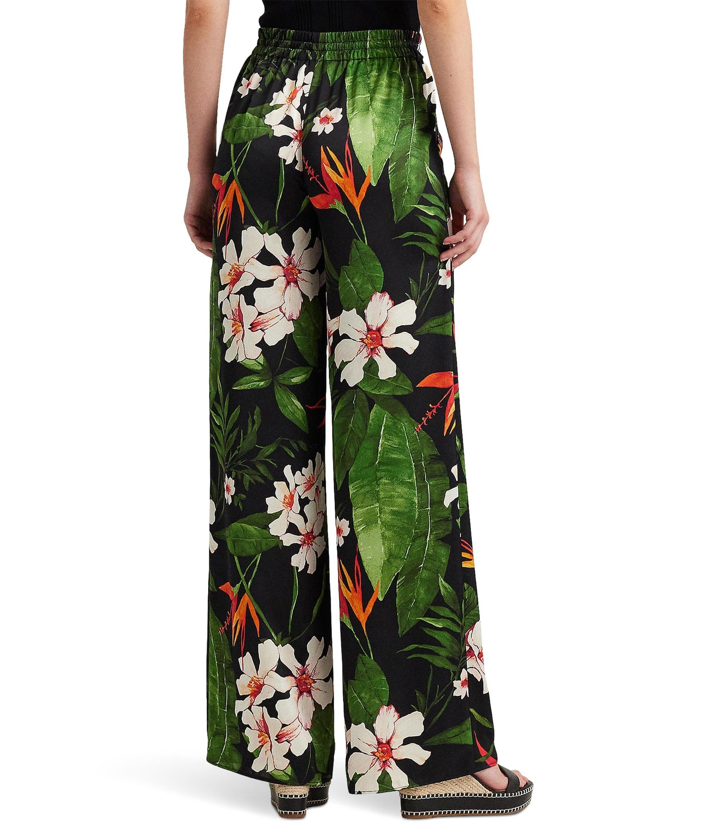 Lauren Ralph Lauren Petite Floral Satin Charmeuse Wide-Leg Pants Black/Green/Multi PM 30