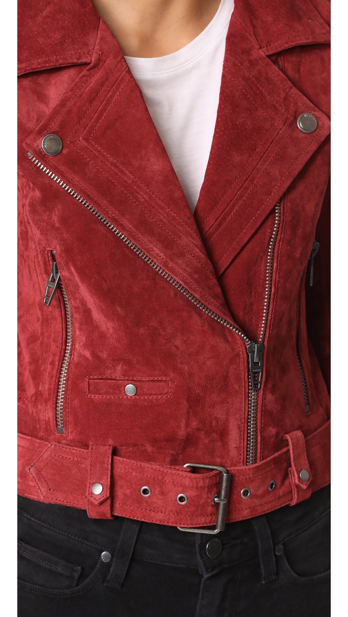 [BLANKNYC] womens Luxury Clothing Cropped Suede Leather Motorcycle Jackets, Comfortable & Stylish Coats, Red My Mind, Small