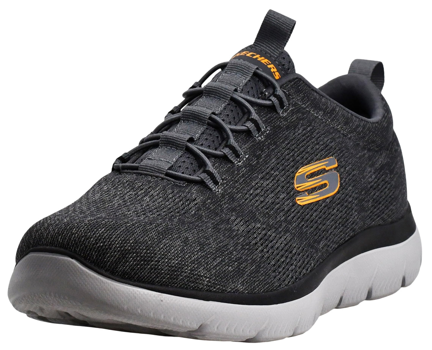 Skechers Men's Summits Louvin Slip-On Sneaker, Charcoal/Orange, 8 Wide