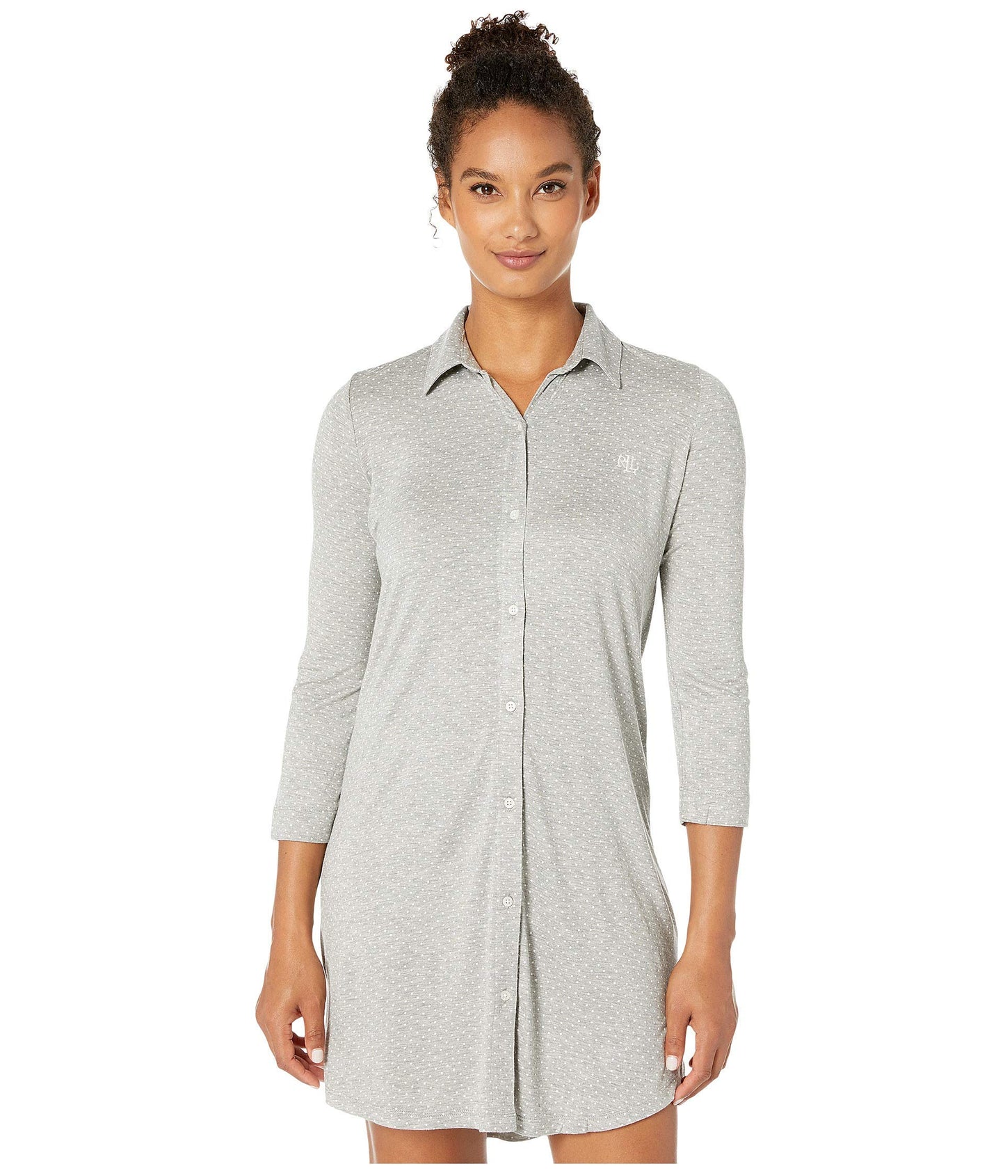 LAUREN RALPH LAUREN 3/4 Sleeve Short Sleepshirt Grey Dot LG (US 12-14)