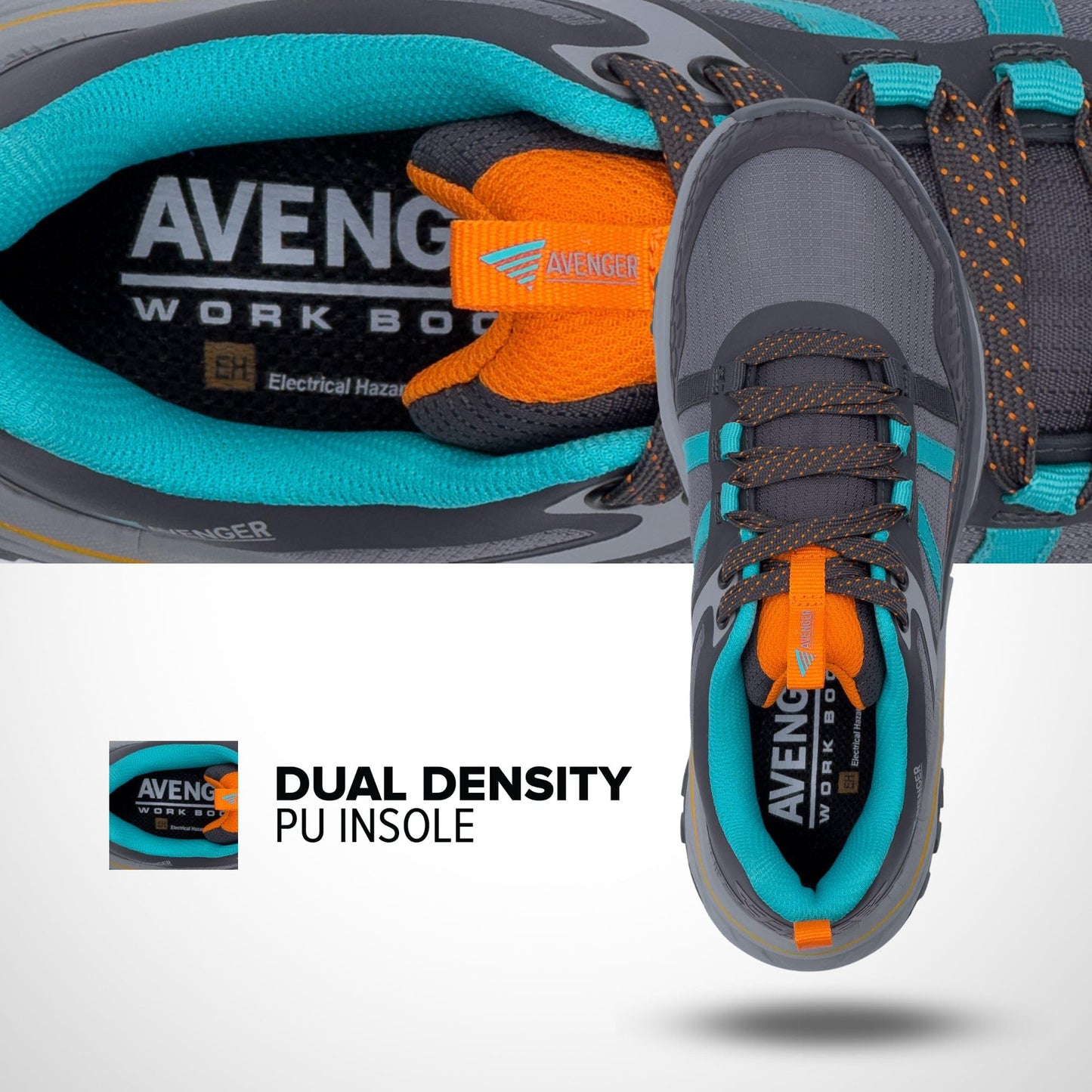 Avenger Aero Trail Composite Toe Women’s Industrial Work Shoes, Grey/Teal, Size 9, Wide, Comfortable & Light Work Shoes for Women, Electric Hazard, Slip Resistant