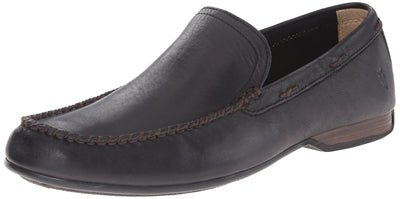 Frye Lewis Venetian Loafers for Men Hand-Crafted with Antique Pull-Up Leather with Moccasin Construction, Full Rubber Outsole, and Modified Heel, Black - Renice - 11.5 M