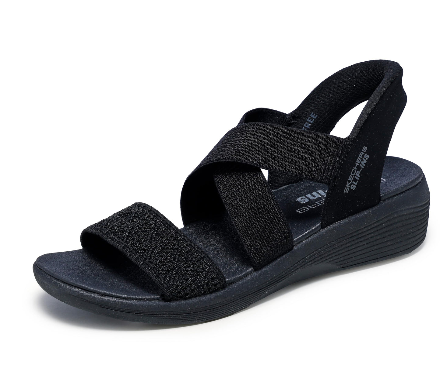 Skechers Women's ARYA - VERY DEMURE Hands Free Slip-Ins, Stretch Cross Band Sling Back, Black/Black, 9M