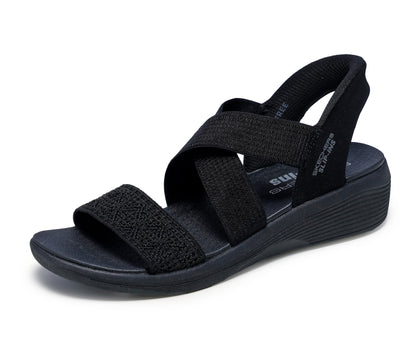 Skechers Women's ARYA - VERY DEMURE Hands Free Slip-Ins, Stretch Cross Band Sling Back, Black/Black, 9M