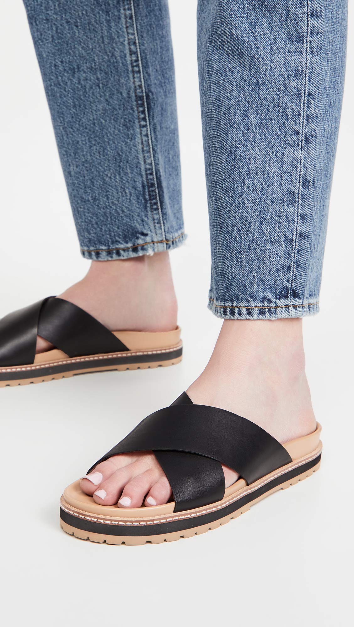 Madewell The Dayna Lugsole Slide Sandal in Leather True Black 9 M
