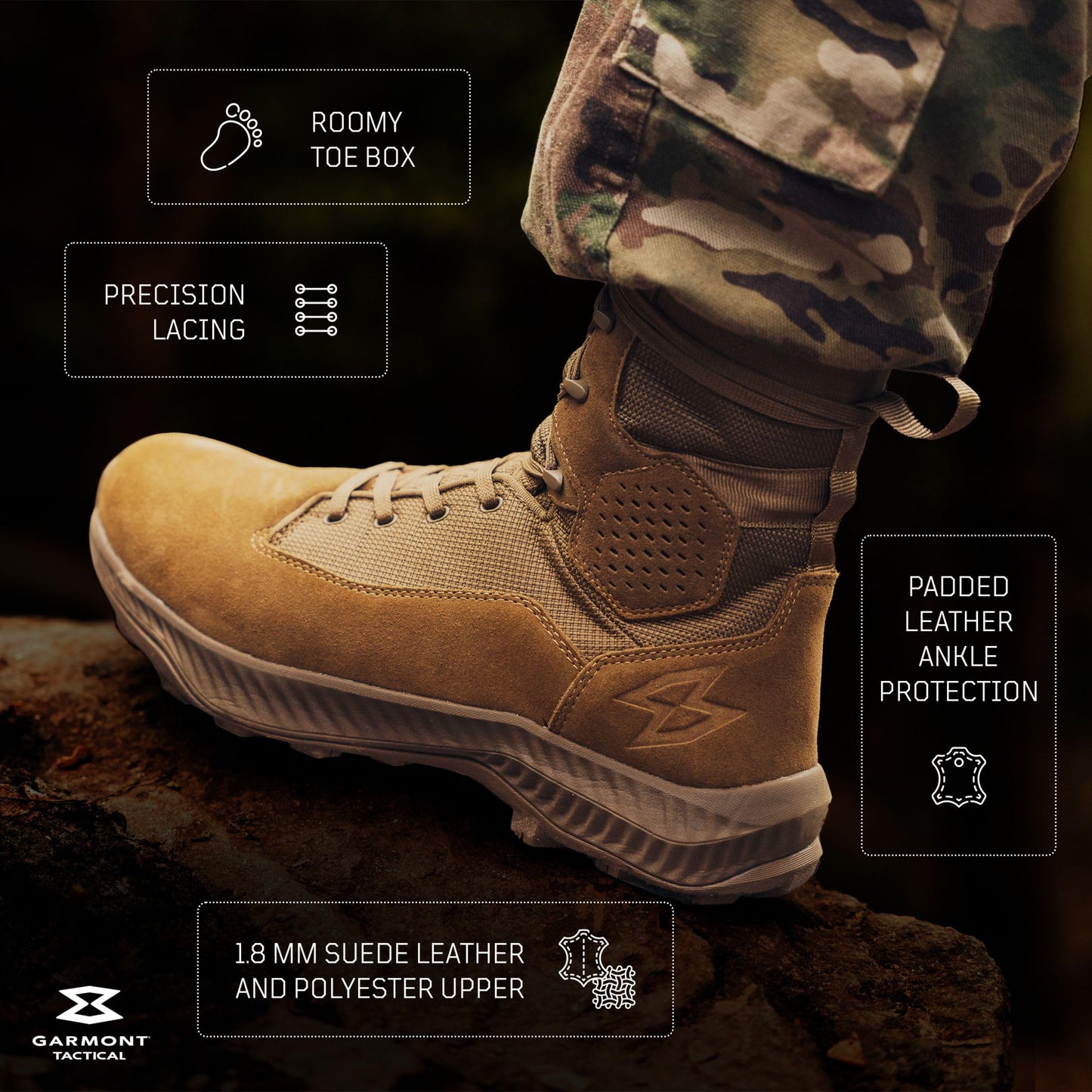 GARMONT T8 Falcon Combat Tactical Boots for Men and Women, Military, Army, Air Force, AR670-1 Compliant Footwear, Suede Leather, Lightweight and Breathable, Size 14