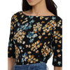 Lauren Ralph Lauren Women's Petite Floral Stretch Cotton Boatneck Tee Black Multi PXS