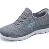 Skechers Women's Summits Hands-Free Slip-Ins – Memory Foam Insole, Heel Pillow, Vegan Materials Sneaker, Grey Mint, 5.5 Wide